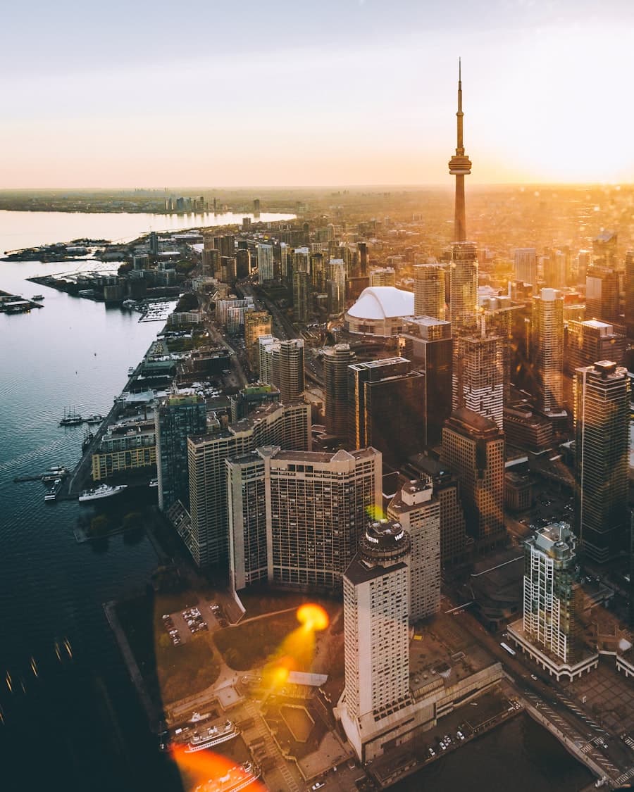 Clear winter light over a Canadian city waterfront